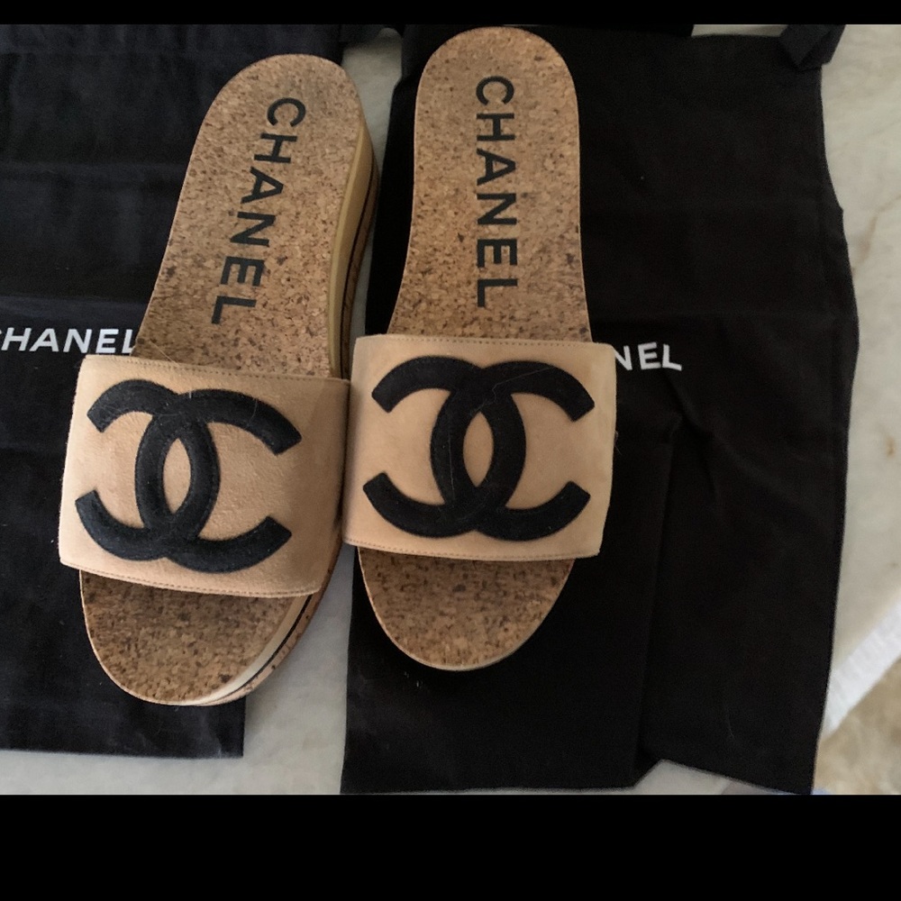 Chanel Suede Cork Mule Sandal Beige - Picture 8 of 13